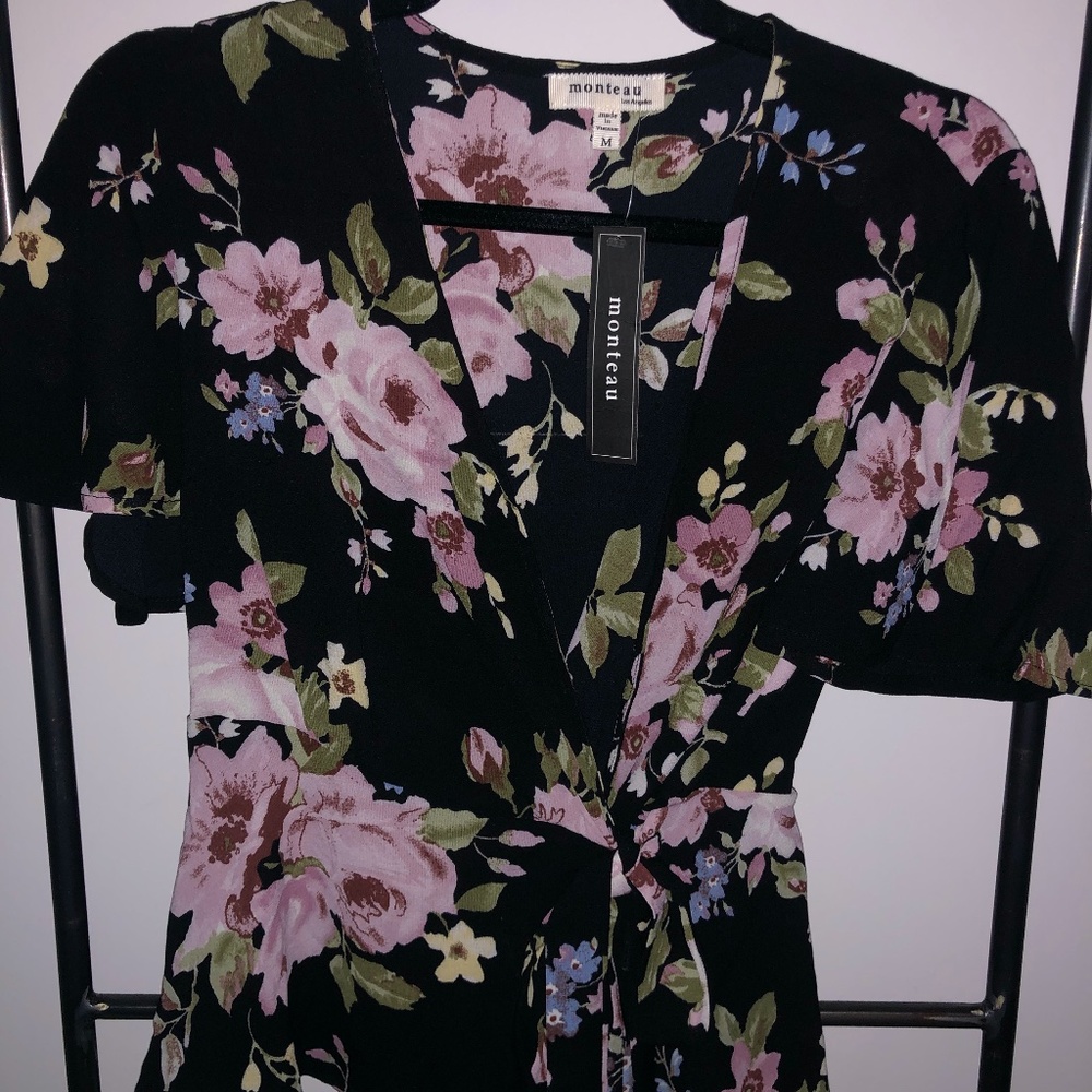 Floral Short Sleeve Wrap Blouse